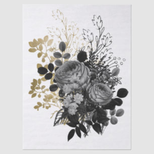 Black Rose Floral Bouquet Watercolor Decoupage Tissue Paper