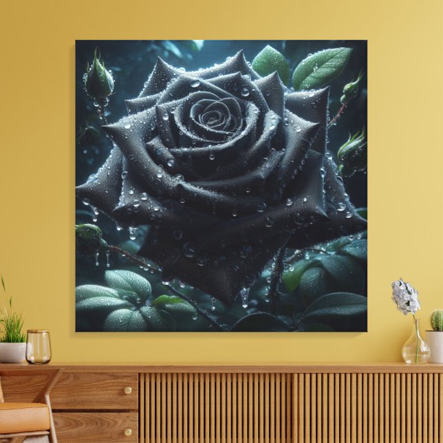 Black Rose Floral Canvas Print (Insitu(LivingRoom))