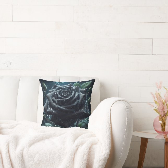 Black Rose Floral Cushion (Couch)