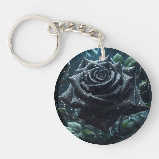 Black Rose Floral Key Ring (Front)