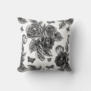 Black Rose Floral Reversible Watercolor Pillow