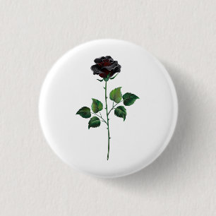 Black rose flower 3 cm round badge