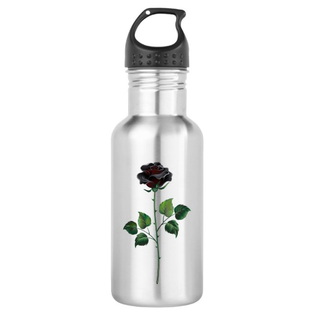 Black rose flower 532 ml water bottle (Front)