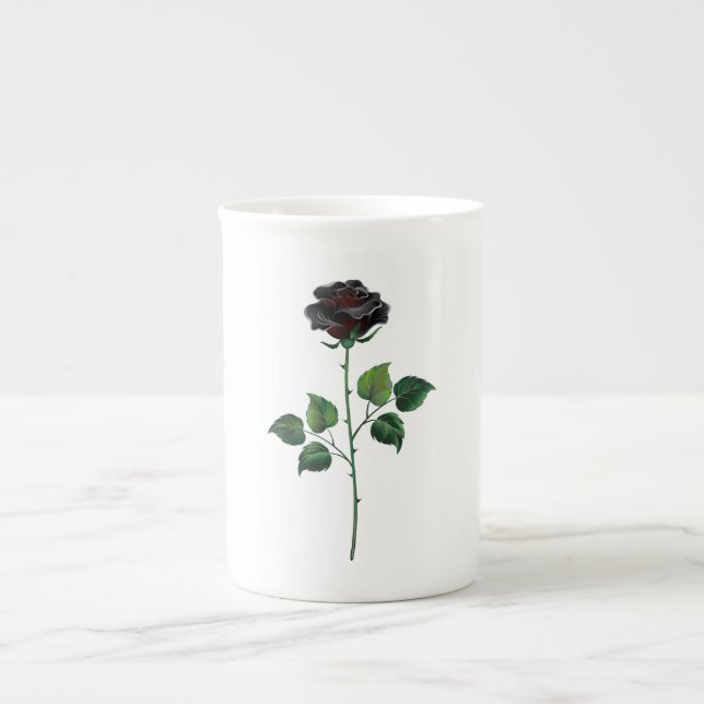 Black rose flower bone china mug (Front)