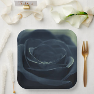 Black Rose Flower Dark Gothic Vibe Paper Plate