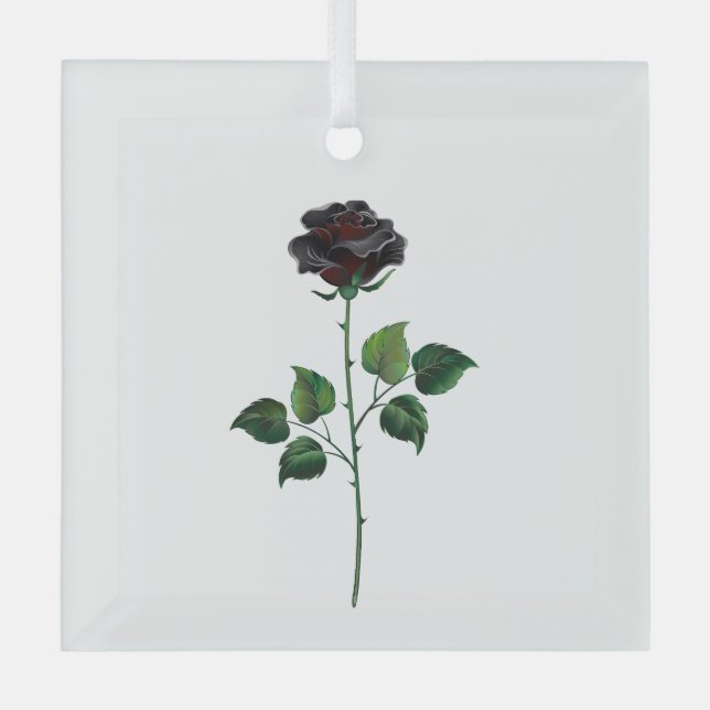 Black rose flower glass tree decoration (Front)