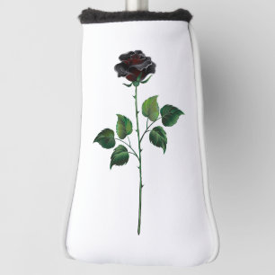 Black rose flower golf head cover