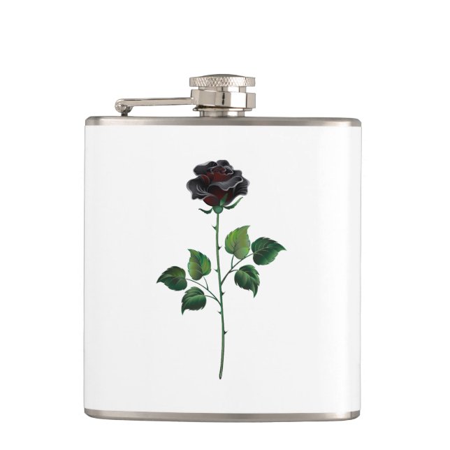 Black rose flower hip flask (Front)