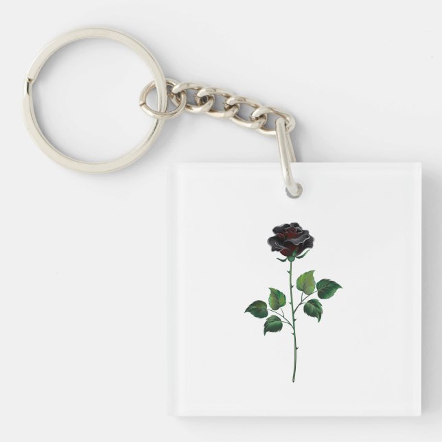 Black rose flower key ring (Front)