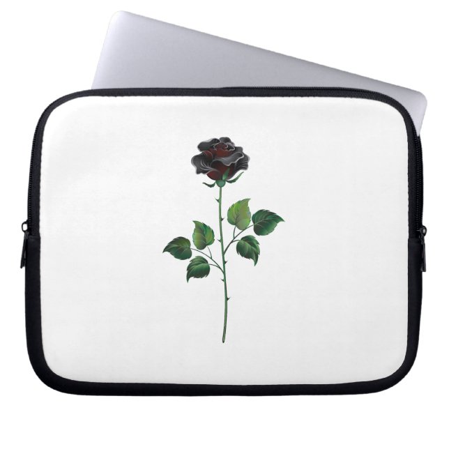 Black rose flower laptop sleeve (Front)