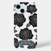 Black Rose Flower Pattern on White Background
