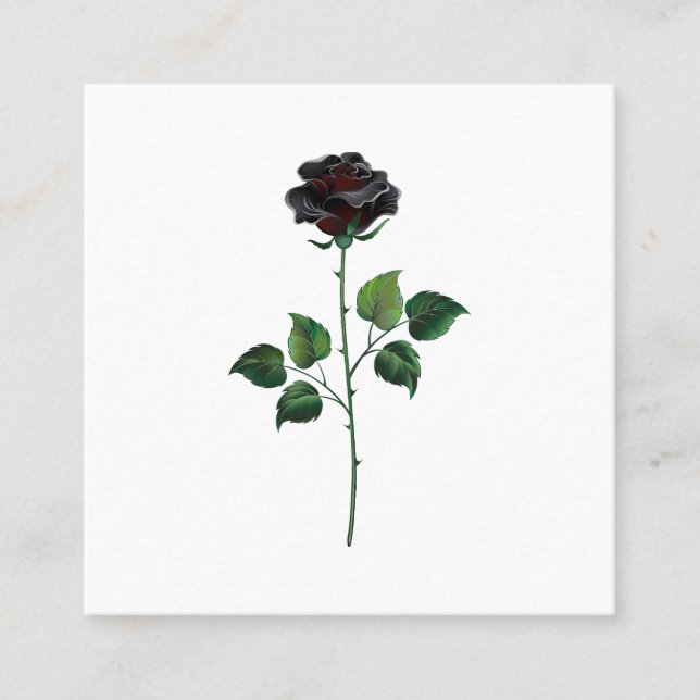 Black rose flower square business card (Front)