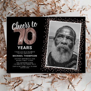 Black Rose Gold 70th Birthday Photo Invite