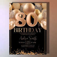 Black Rose Gold 80th Birthday Invitation Glam