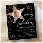 Black & Rose Gold 90th Birthday Budget Invitation<br><div class="desc">Looking for a chic and affordable birthday invitation to impress your guests? Look no further than our stunning rose gold glitter star paper invitation! Featuring a sleek black background and a beautiful photo of the guest of honour, this invitation is sure to make a statement and set the tone for...</div>