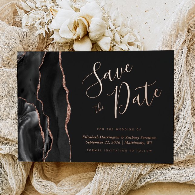 Black Rose Gold Agate Dark Save the Date (Creator Uploaded)