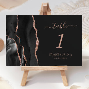 Black Rose Gold Agate Dark Wedding Table Number