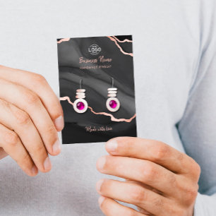 Black Rose Gold Agate Luxury Earrings Display Card