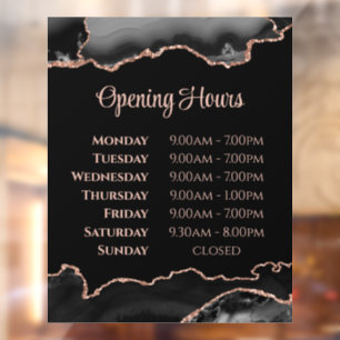 Black Rose Gold Agate Opening Hours Window Cling