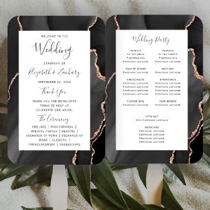 Black Rose Gold Agate Wedding Program Hand Fan