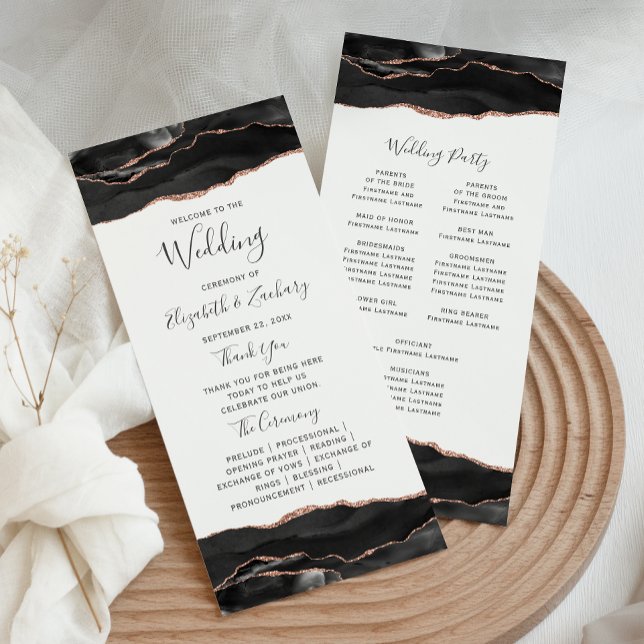 Black Rose Gold Agate White Wedding Programme (Creator Uploaded)