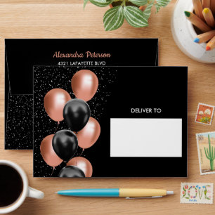 Black Rose Gold Balloon Birthday Chic  Envelope