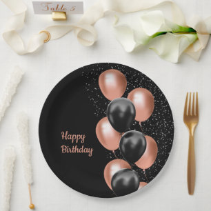 Black Rose Gold Balloon Chic  Paper Plate