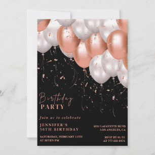 Black Rose gold Balloons 56th birthday Invitation