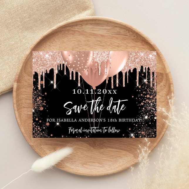 Black rose gold balloons birthday party save the date (Creator Uploaded)