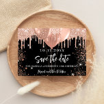 Black rose gold balloons glitter birthday party save the date<br><div class="desc">A girly and trendy Save the Date for a 18th (or any age) birthday party. A black background decorated with rose gold faux glitter and balloons.  Personalise and add a date and name/age. The text: Save the Date is written with a large trendy hand lettered style script.</div>
