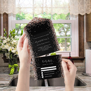 Black rose gold blush glitter birthday rsvp all in one invitation