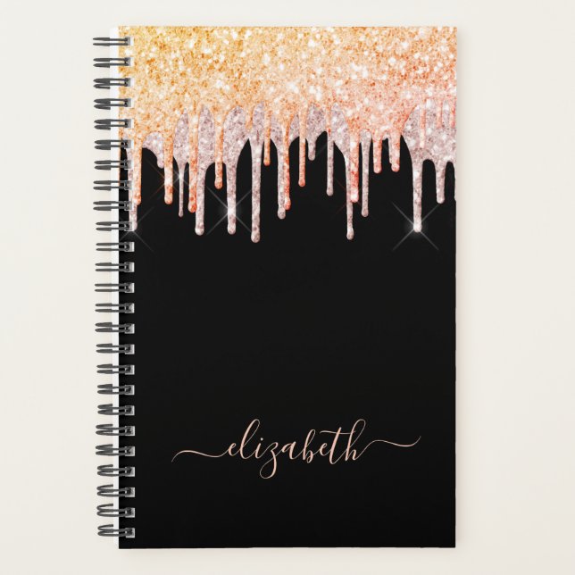 Black rose gold blush glitter drips 2026 planner (Front)
