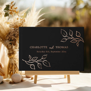 Black rose gold botanical luxury wedding guest book