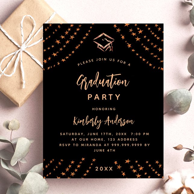 Black rose gold budget graduation party invitation (Creator Uploaded)