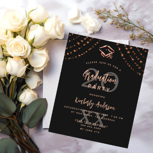 Black rose gold budget graduation party invitation flyer