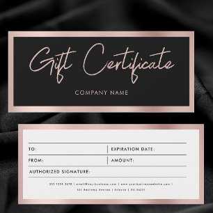 Black Rose Gold Business Gift Certificate Voucher