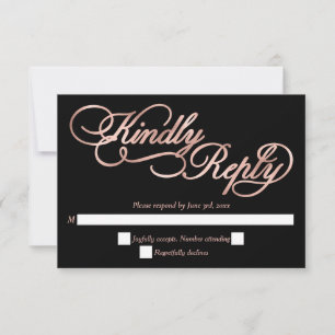 Black & Rose Gold Calligraphy Formal Wedding RSVP Card