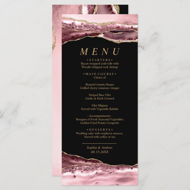 Black & Rose Gold Calligraphy Wedding Menu (Front/Back)
