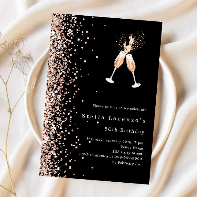 Black rose gold cheers luxury birthday invitation (Creator Uploaded)