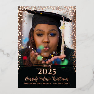 Black Rose Gold Confetti Graduation Announcement