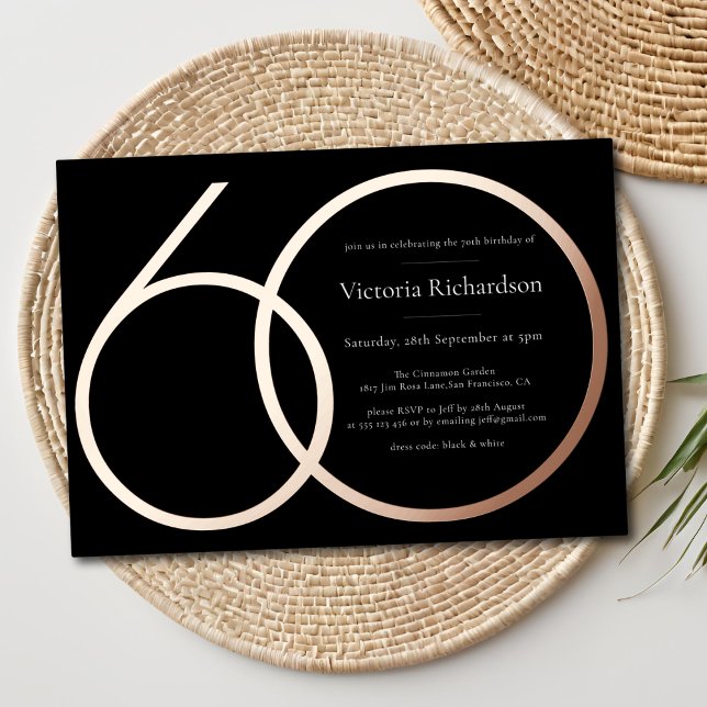 Black Rose Gold Custom Minimalist 60th Birthday (Black Rose Gold Custom Minimalist 60th Birthday Foil Invitation)