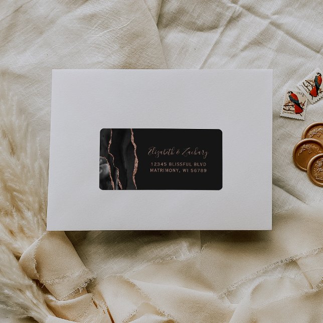 Black Rose Gold Dark Wedding RSVP Self-Address Label (Creator Uploaded)