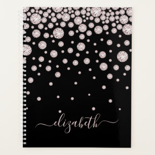 Black rose gold diamonds monogram planner