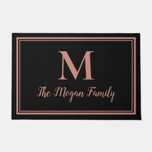 Black Rose Gold Double Borders Custom Monogram Doormat