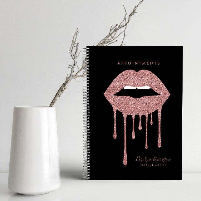 Black Rose Gold Dripping Glitter Lips Makeup Notebook (Creator Uploaded)