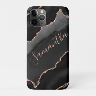 Black & Rose Gold Faux Glitter Agate Case-Mate iPhone Case