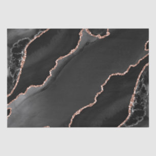 Black & Rose Gold Faux Glitter Agate design Tissue Paper