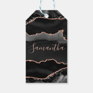 Black & Rose Gold Faux Glitter Agate Gift Tags