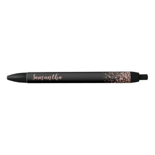 Black Rose Gold Faux Glitter Personalised Name Ink Pen