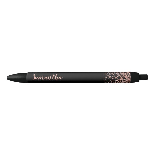 Black Rose Gold Faux Glitter Personalised Name Ink Pen (Front)